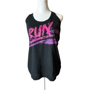 Xerion Sleeveless Racerback Black and Pink  RUN Graphic Women's Tank Top Sz S